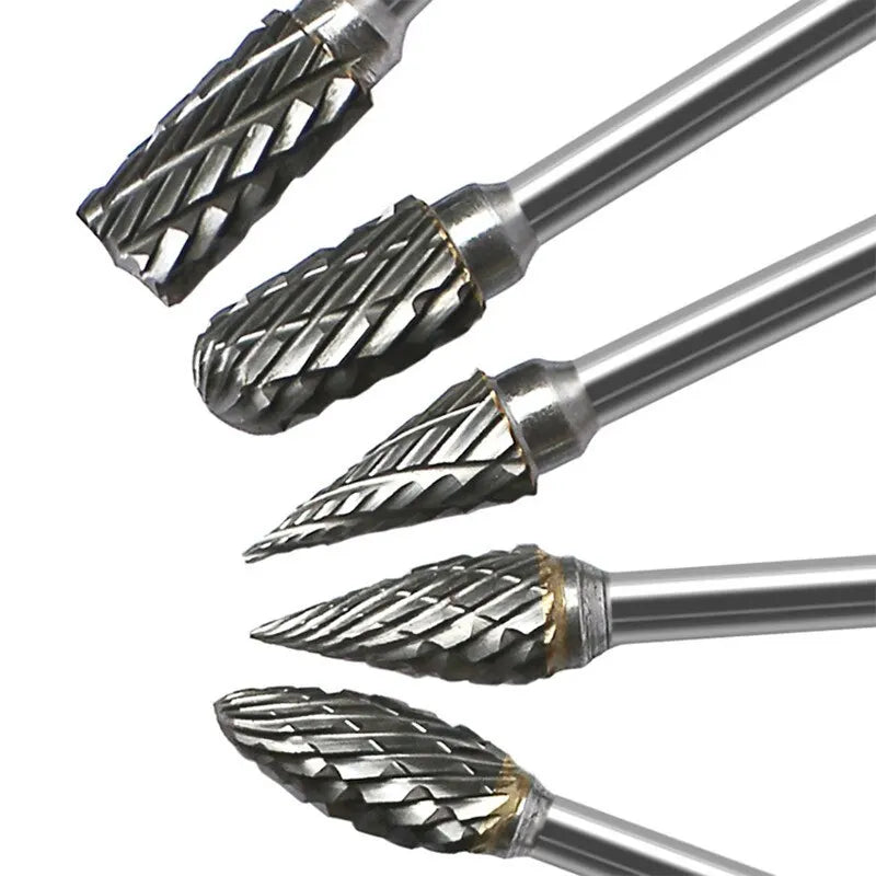 5Pcs Carbide Tungsten Steel Wood Milling Cutter Set - Double Rotary File Heads for Root Carving and Woodworking