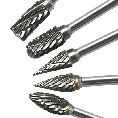 5Pcs Carbide Tungsten Steel Wood Milling Cutter Set - Double Rotary File Heads for Root Carving and Woodworking