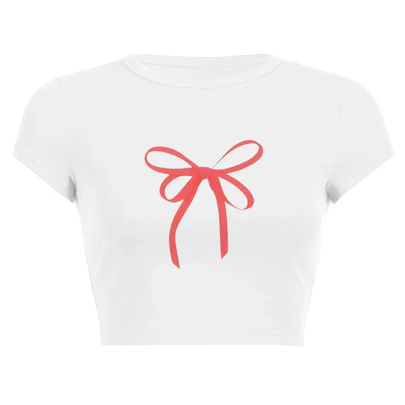 Harajuku Y2K Women’s White Crop Top – Casual Short Loose Summer Tee