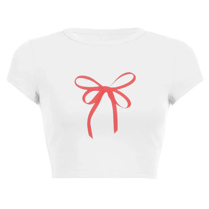 Harajuku Y2K Women’s White Crop Top – Casual Short Loose Summer Tee