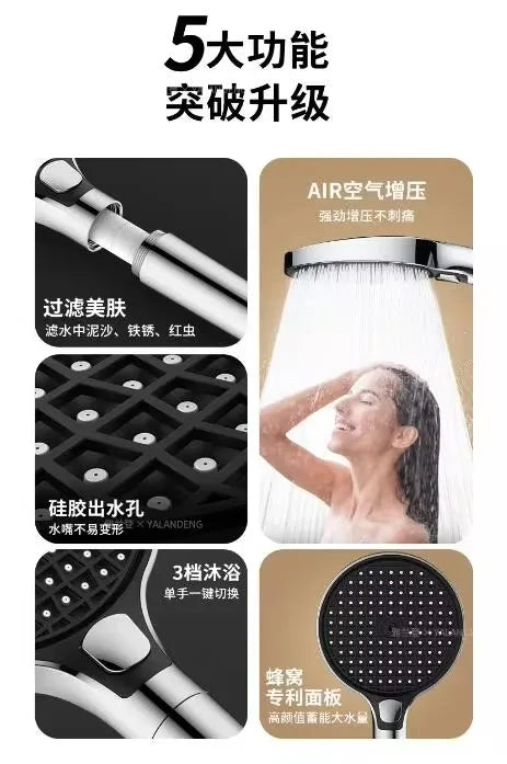 15cm Large Panel High Pressure Shower Head with Filter – 3 Modes Rainfall Spray Nozzle for Bathroom Accessories