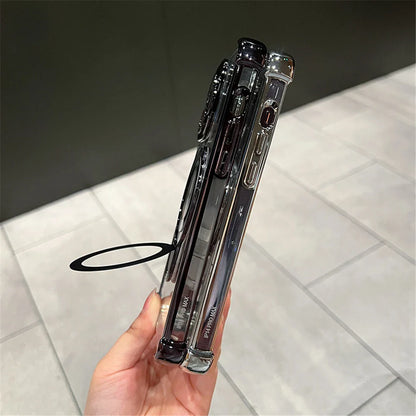 Luxury Plated Shockproof Magnetic Bracket for MagSafe – Clear Case with Stand Holder for iPhone 15, 16, 14, 13, 12, 11 Pro Max