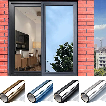One Way Mirror Window Film - Privacy Reflective Tint, Heat Control, Sun Blocking, Self-Adhesive Glass Sticker (Multi-Size)
