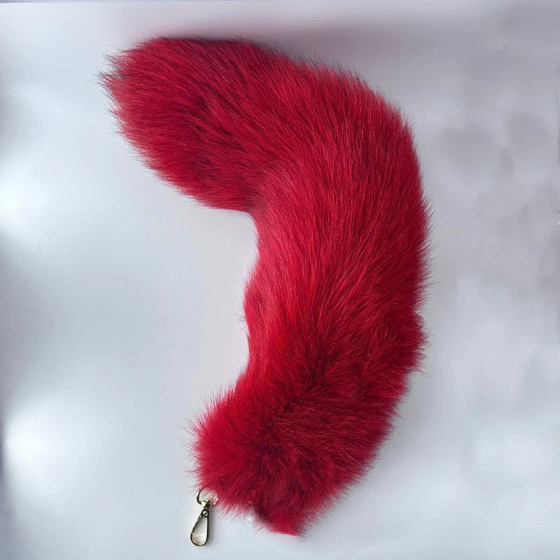 Natural Fox Fur Tail Keychain – 40cm Furry Racoon Bag Charm & Fluffy Keyring Accessory for Women