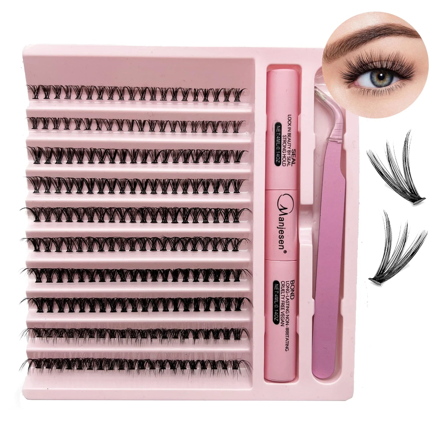DIY Eyelash Extension Kit — 200 PCS Cluster Lashes with Lash Bond, Seal & Glue Accessories for Makeup Application
