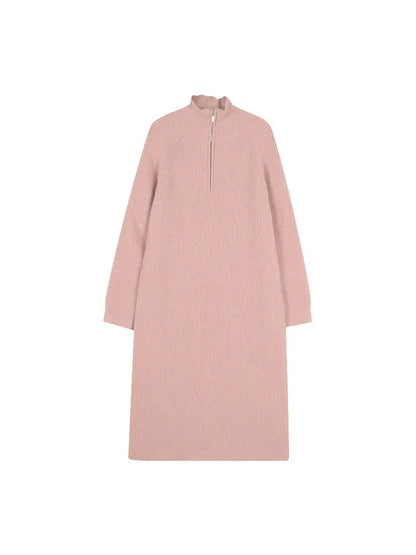 Women’s Lazy Style Over-the-Knee Knit Dress – Mid-Length Lapel Loose Sweater for Autumn Winter