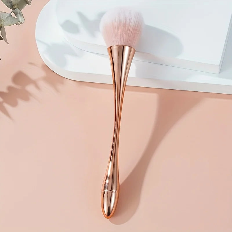 Rose Gold Fan Makeup Brush - Soft Hair Powder, Blush & Highlighter Brush