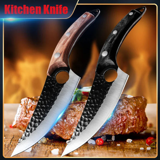 Handmade Forged Kitchen Knife Set – Professional Butcher, Boning, Cleaver, and Vegetable Knives for Household and Chef Use