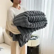 Light Luxury Solid Color Rabbit Velvet Blanket – Thick Warm Flannel Winter Blanket for Bedroom & Living Room