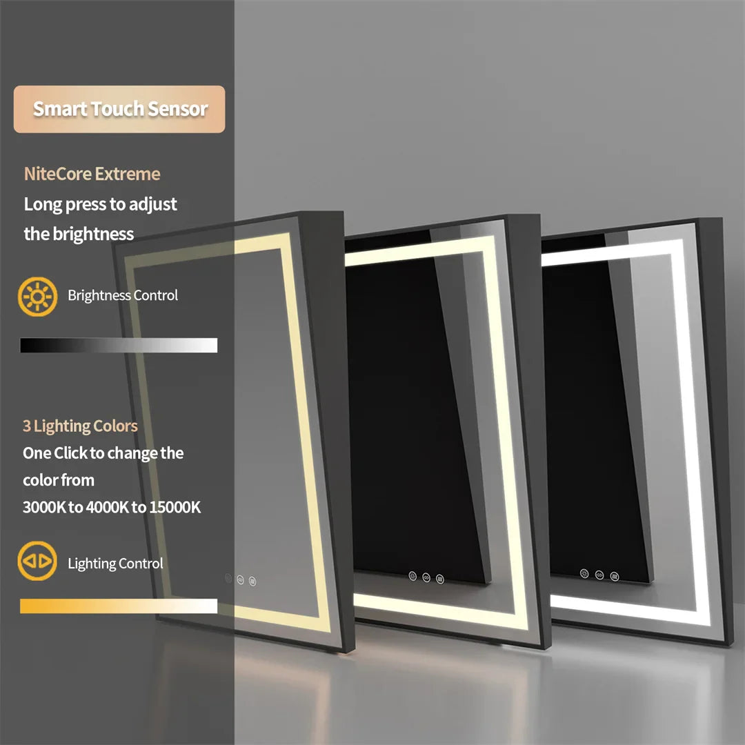 LUVODI LED Tilt Bathroom Mirror – Wheelchair Accessible Anti-Fog Barrier-Free Mirror with 3-Color Lights