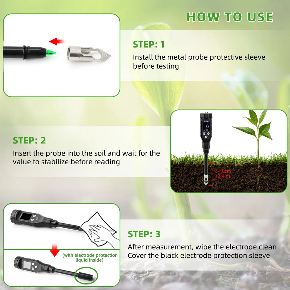 Smart Soil pH Meter 0.0-14.0pH - Bluetooth Soil Tester & Data Logger for Hydroponics, Garden & Farmland