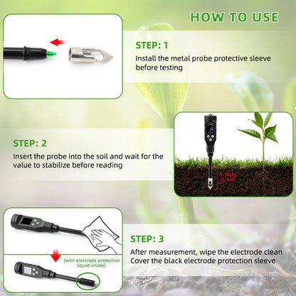 Smart Soil pH Meter 0.0-14.0pH - Bluetooth Soil Tester & Data Logger for Hydroponics, Garden & Farmland