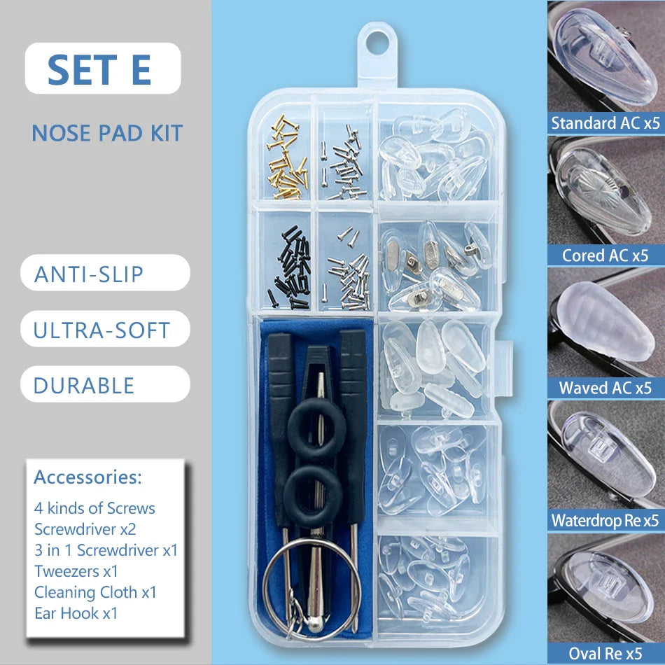 Silicone Air Chamber Nose Pads for Glasses | Anti-Slip Screw-In Eyewear Support & Accessories Kit