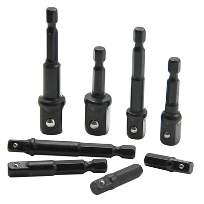 8pc Electric Screwdriver Adapter Set – 1/2'' Hex, 3/8'' Square, 1/4'' Extension Rod Tool Accessories