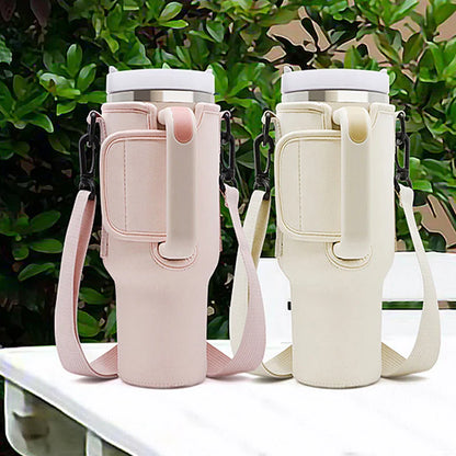 Nuovoware 40oz Water Bottle Carrier Bag: Adjustable Shoulder Strap Holder for Stanley Quencher Mug - Outdoor Travel Companion