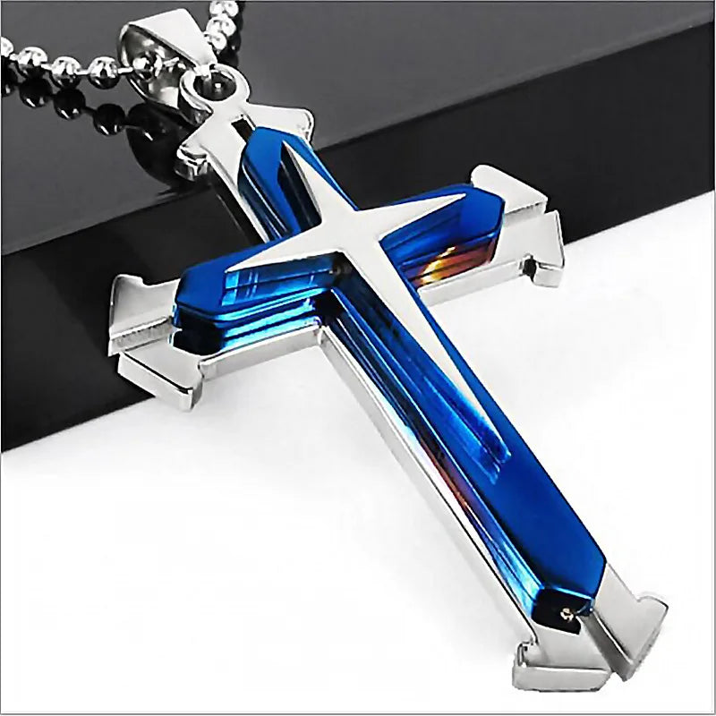 2025 Cross Pendant Necklace for Men – Zircon Black Gold Stainless Steel Hip Hop Punk Chain Jewelry, Simple Cool Fashion Gift