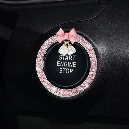 Rhinestone Bow Car Start Button Trim - Sparkling Diamond Decorative Ring Protective Cover for Auto Accessories