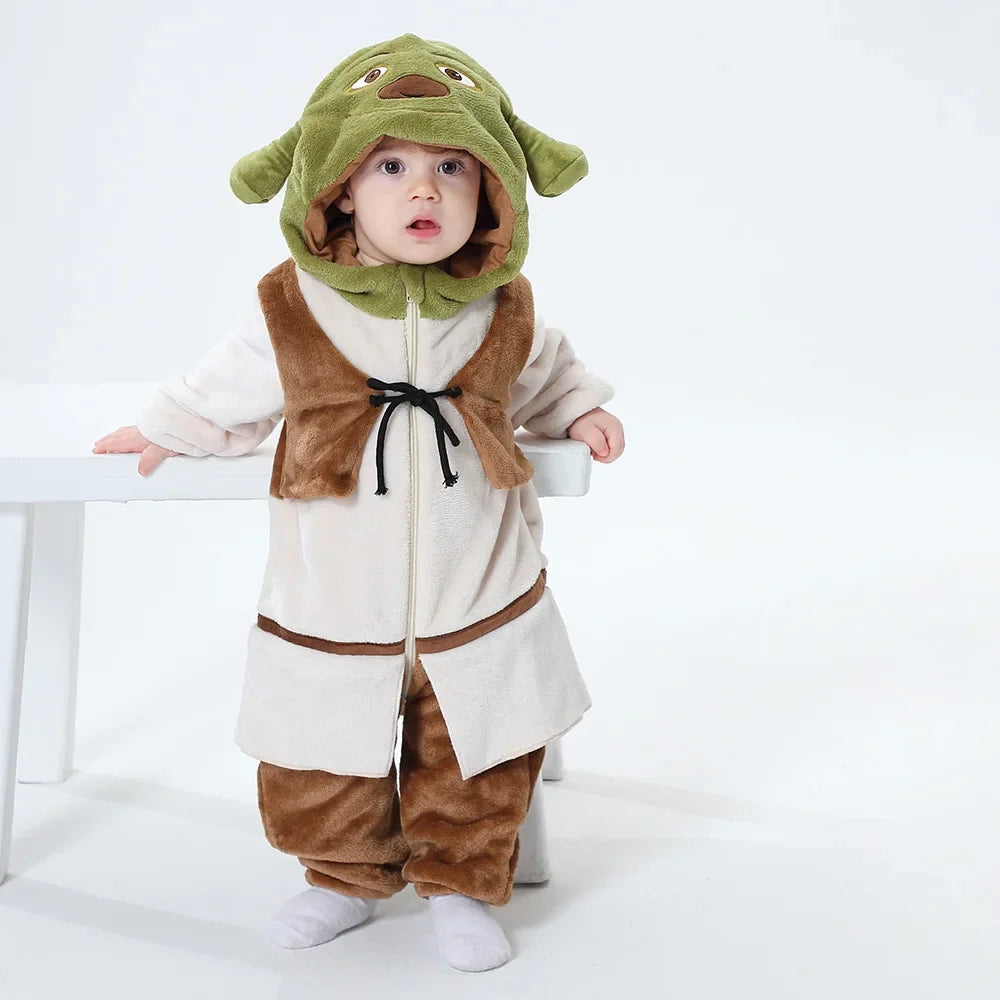 Cute Green Monster Kigurumi Onesie - Warm Winter Cosplay Jumpsuit for Babies & Kids 0-3 Years