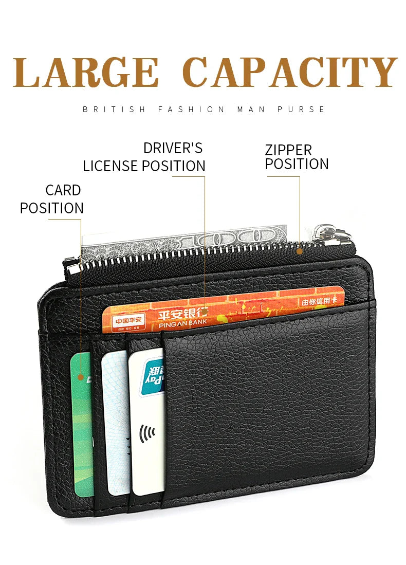 Mini Credit Card Wallet for Men – Slim ID Holder with Zipper, Small Sleeve-Style Short Coin Wallet