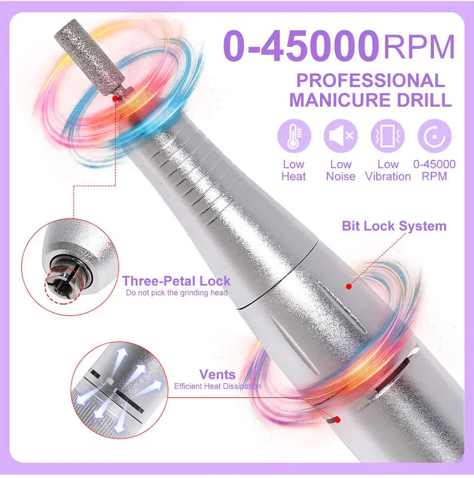 45000RPM Electric Nail Drill – Professional Rechargeable Nail File for Gel Nails, Portable Manicure Tool