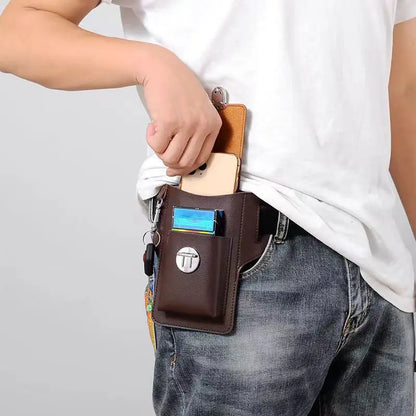 2024 Fashion Men's Leather Belt Case – Vertical Multifunctional Phone Waistpack, Card Bag, Key Holder, PU Leather Gift