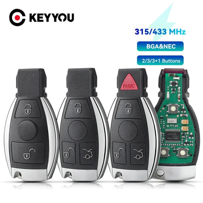 KEYYOU Smart Car Key – Remote Fob for Mercedes Benz A/B/S/E Class, BGA & NEC Chip, 315/433.92MHz, 2/3 Buttons