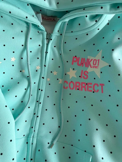 Women’s Y2K Star & Polka Dot Hoodie - Loose Casual Letter Print Sweatshirt Jacket