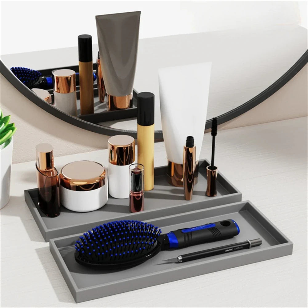 Silicone Bathroom Counter Tray – Vanity Organizer for Soap, Dispensers & Dressing Table Storage
