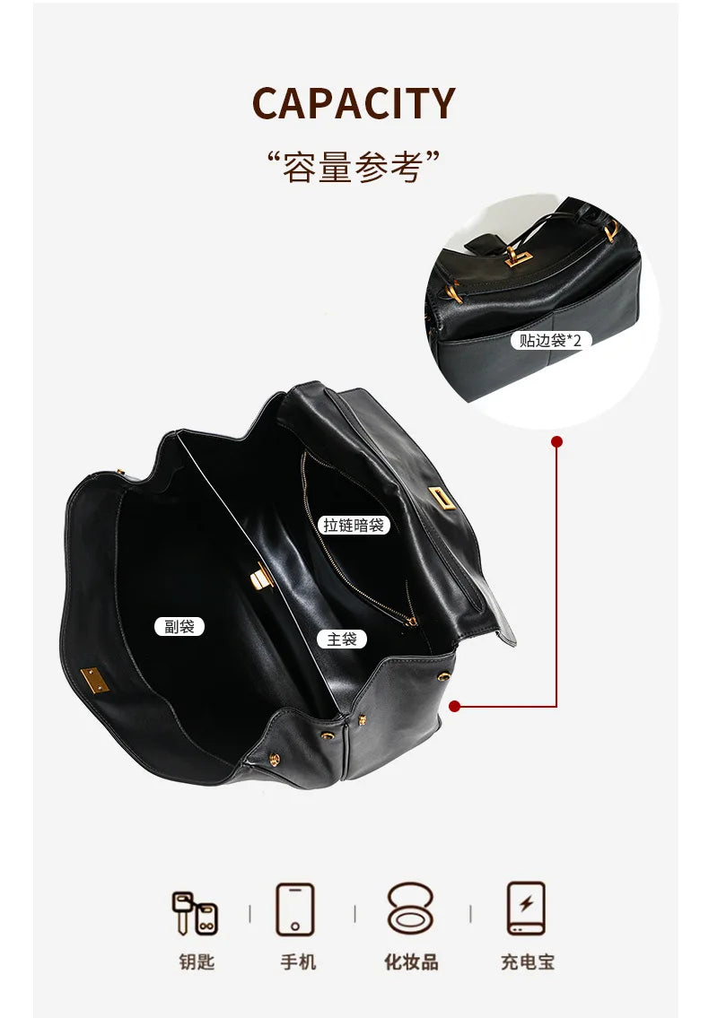New Rodeobag Leather Kelly Bag — Women’s Large Capacity Fashion Handbag with Advanced Lock, High-End Underarm Bag