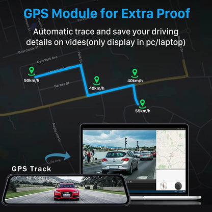 10'' 4K Mirror Dash Cam with GPS & WiFi – Dual Lens Car DVR, IPS Screen, Rearview Streaming Recorder