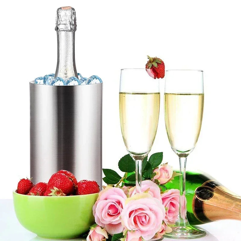 UPORS Stainless Steel Wine Cooler Bucket – Double Wall Bottle Holder for Champagne, Beer & Ice, Bar Chiller Tool