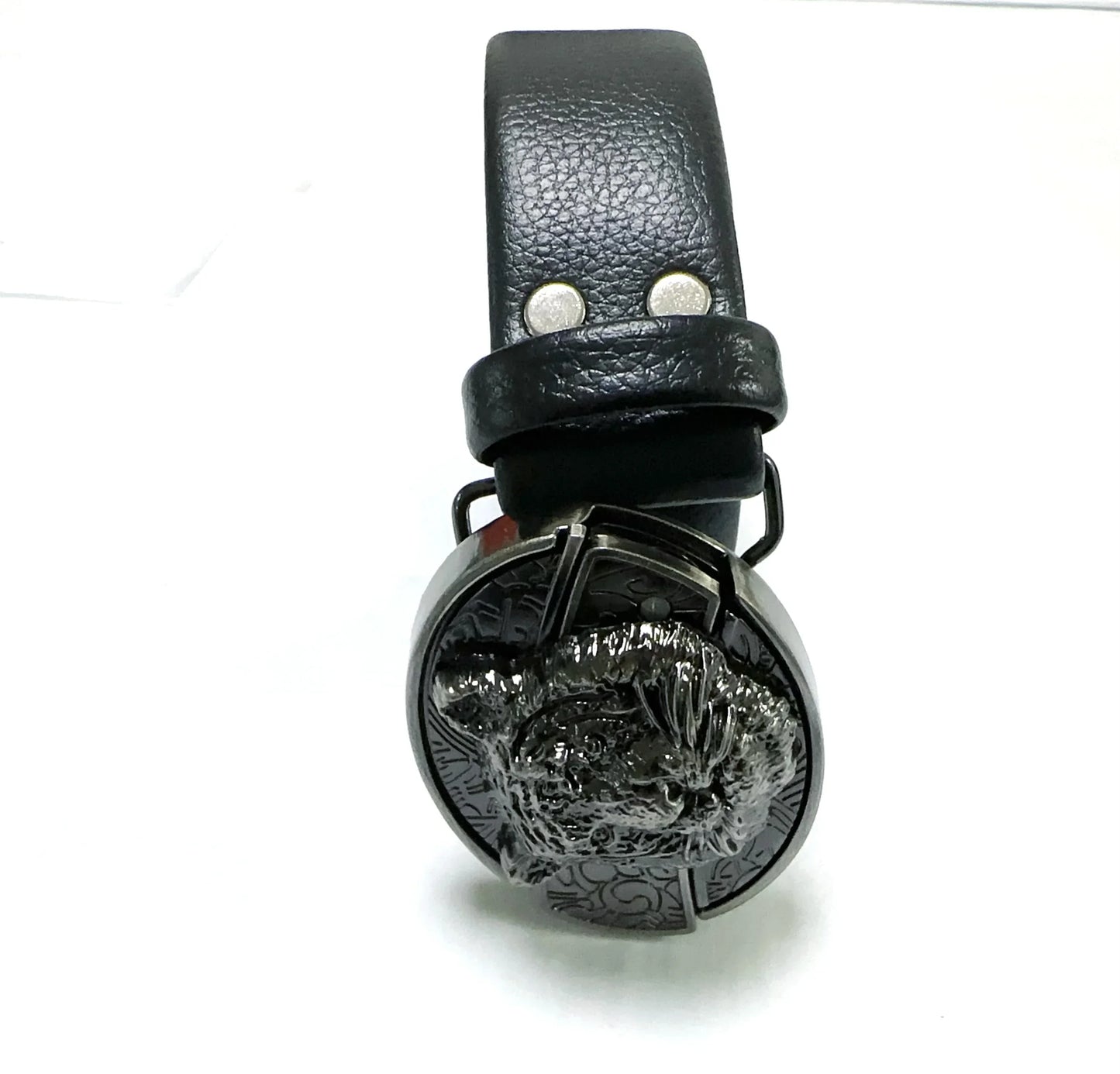 Vintage Adjustable Belt – Metal Buckle Fashion Waistband for Men, Punk Western Cowboy Style with Embossed Design