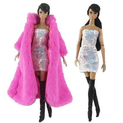 1:6 Scale Doll Clothes – Fur Coat Dress Outfit for 11.5" (30cm) Dolls, Multiple Styles, Gift for Girls