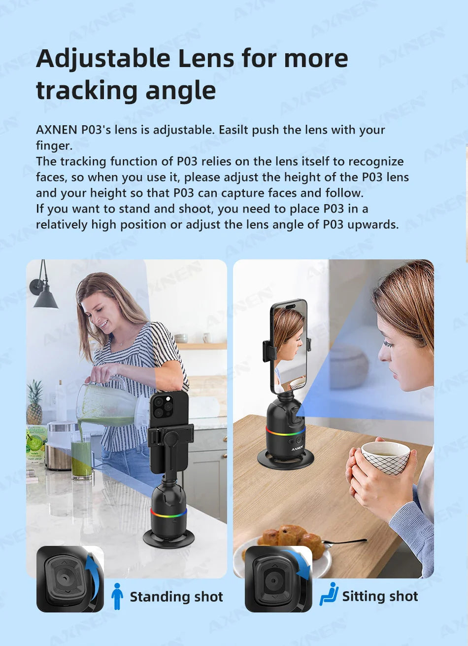 Smart Auto Face Tracking AI Gimbal – 360° Desktop Vlog Stabilizer for Smartphone & Action Camera (Tripod Optional)