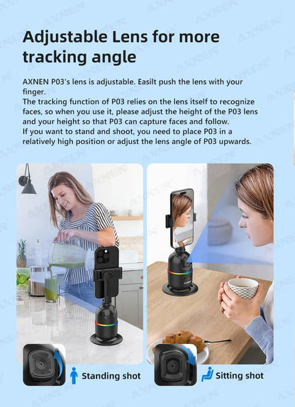 Smart Auto Face Tracking AI Gimbal – 360° Desktop Vlog Stabilizer for Smartphone & Action Camera (Tripod Optional)