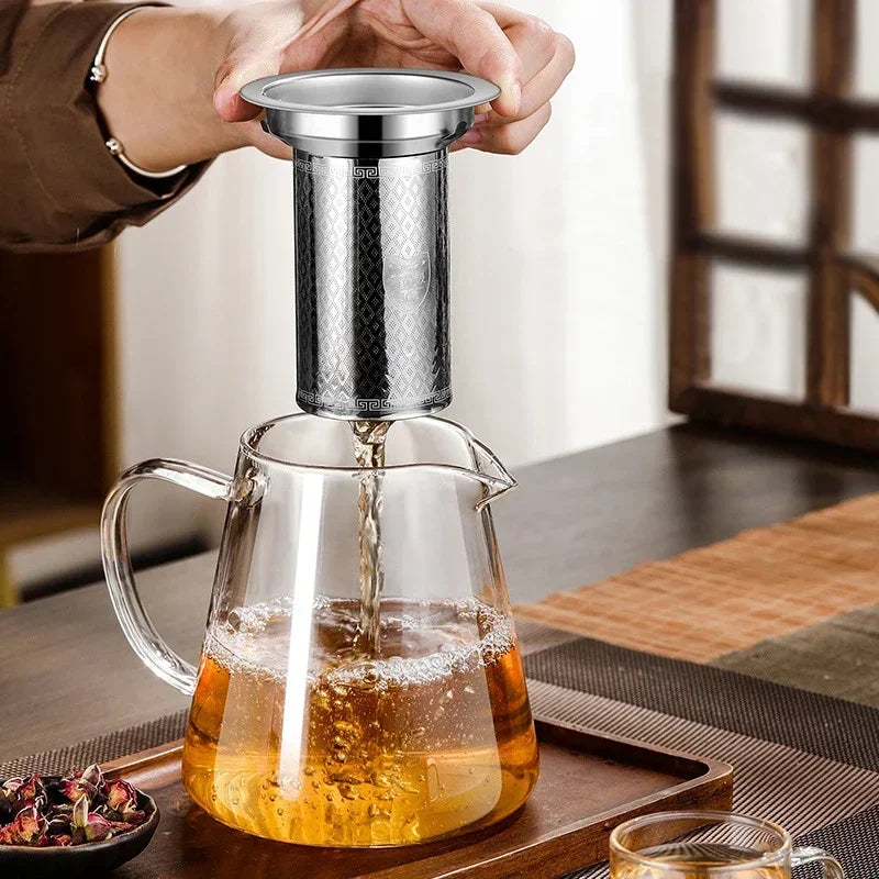 450ml-950ml Heat-Resistant Glass Teapot – Stainless Steel Tea Strainer Infuser, Flower Kettle for Kung Fu Teaware, Puer & Oolong Tea
