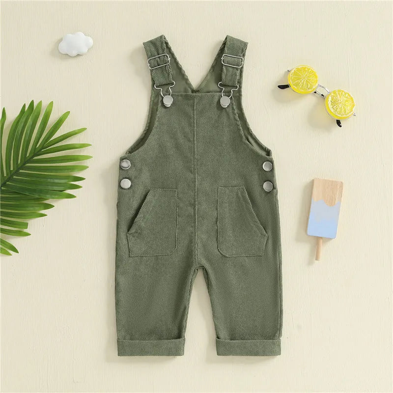 Baby Suspender Jumpsuit - Unisex Solid Color Button Overalls for 0-24 Months Toddler Boys & Girls