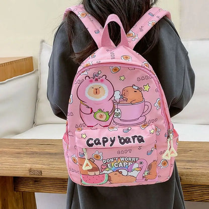 Cute Capybara Backpack | Large Capacity, Breathable Nylon Schoolbag for Students, Women & Girls, Ultra-Light Book Bag