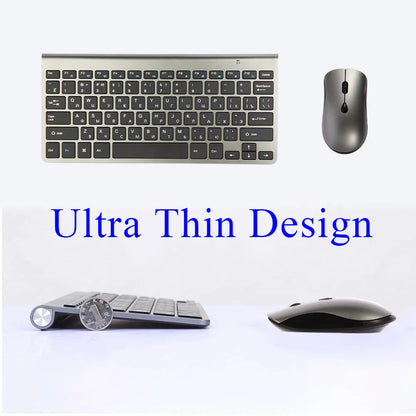 2.4G Wireless Mini Keyboard and Mouse Set – USB Portable Combo with Russian/Korean/Hebrew Layout for PC & Laptop