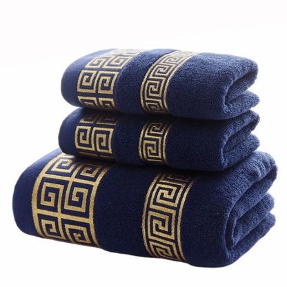 3-Piece Cotton Towel Set – 2 Hand Face Towels 35x75cm + 1 Bath Towel 70x140cm Soft Washcloth Gift Set