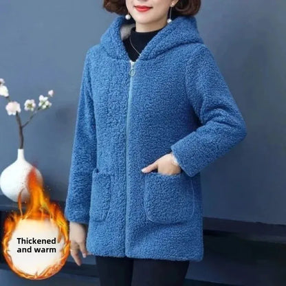 Women’s Thickened Hooded Cotton Jacket – Fleece-Lined Winter Coat, Warm Mommy-Style Outerwear by AE Stock