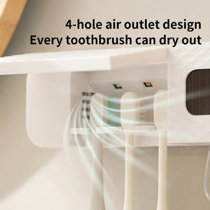 Smart Wall-Mounted Toothbrush Rack – 3-Slot Toothbrush Dryer with Toothpaste Dispenser for Home Use