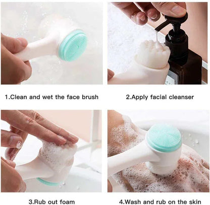 3D Double-Sided Silicone Facial Cleansing Brush – Soft Bristles Manual Massage Exfoliator for Deep Face Wash