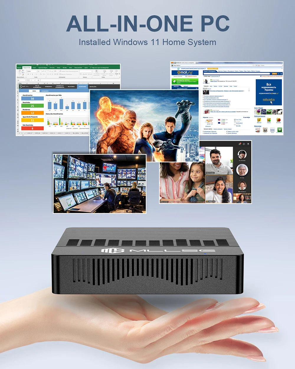 MLLSE Mini PC M2 Air – Intel Gemini Lake N4000, 6GB RAM, 128GB ROM, Dual-Band WiFi, Bluetooth, Windows 11