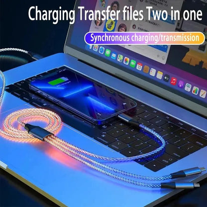 6A RGB 3-in-1 Fast Charging Cable – Colorful Breathing Light USB Data Cord for Car & Universal Use