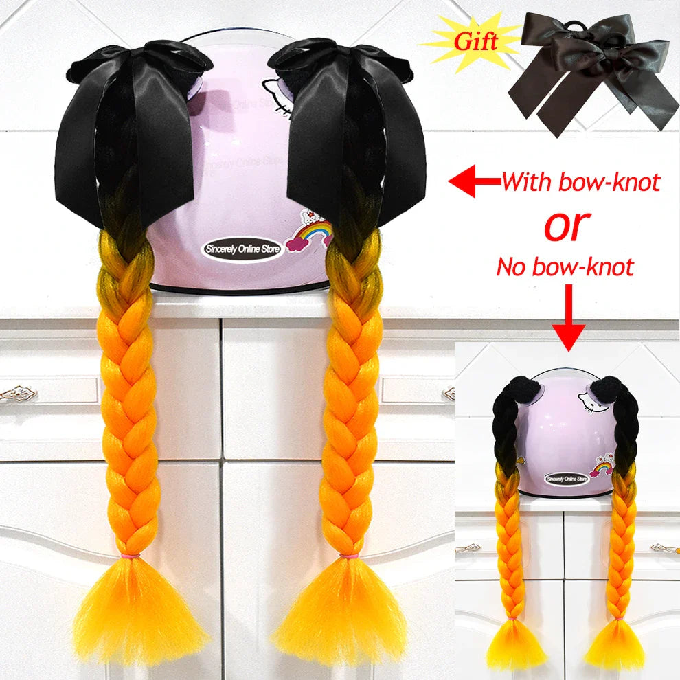 2pcs Motorcycle Helmet Braids - Woman's Twist Pigtail Wig for Helmets, 164 Colors with Sucker