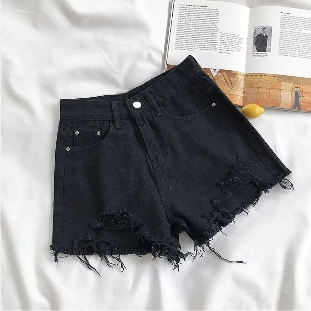 Women's High-Waist Denim Shorts – Summer Korean Y2K Cowboy Style with Tassels & Pockets