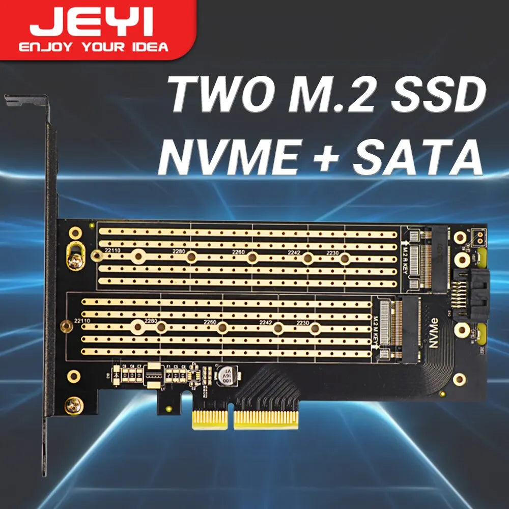 JEYI Dual M.2 PCIe 4.0 Adapter for NVMe & SATA SSD – PCIe X4/X8/X16 Slot for Desktop PC SK6   2/2