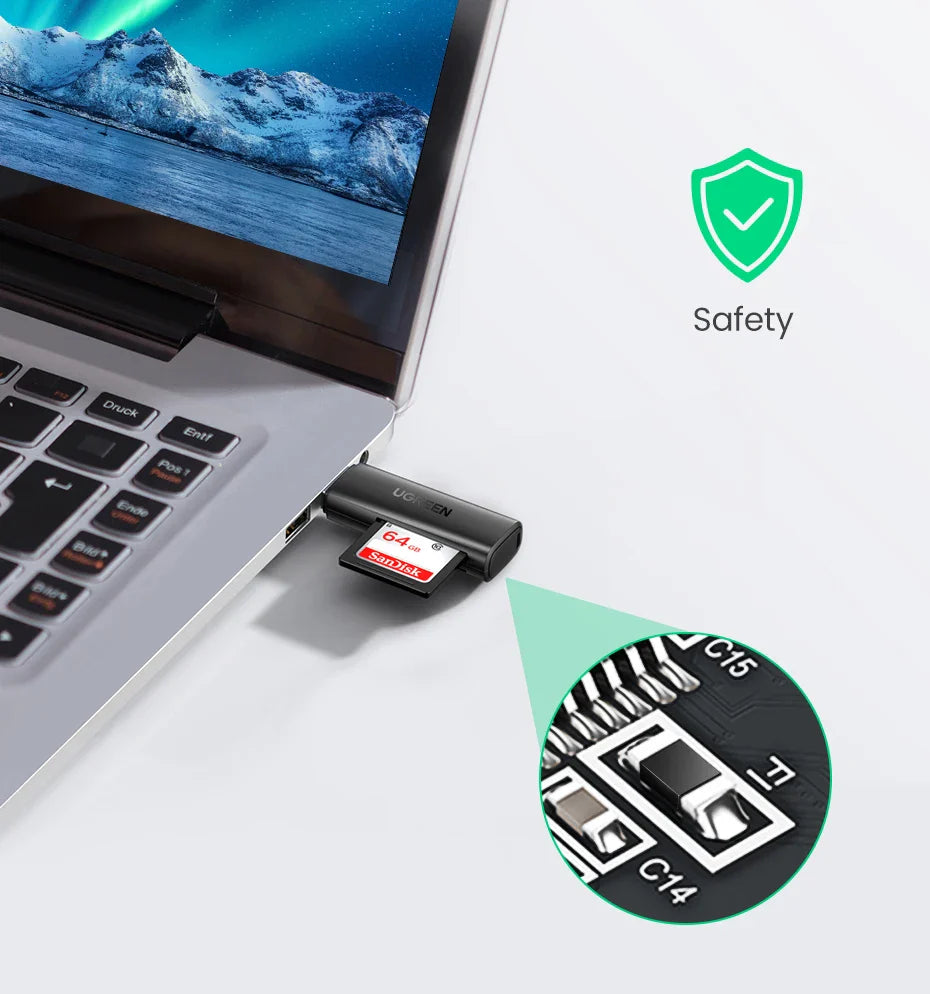 UGREEN USB 3.0 Card Reader – SD/Micro SD/TF Memory Card Adapter for PC & Laptop Accessories