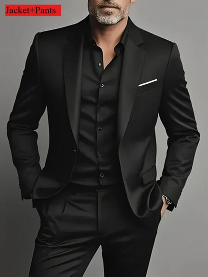 Men's Slim Fit Tuxedo Suit Set - Elegant Black Formal Suit for Weddings, Business & Special Occasions
